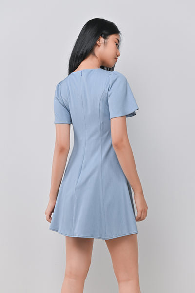 LILOU DENIM-LOOK DRESS-ROMPER IN LIGHT