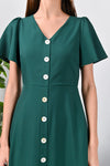 All Would Envy Dresses AMARIE SLEEVED BUTTON DRESS IN FOREST