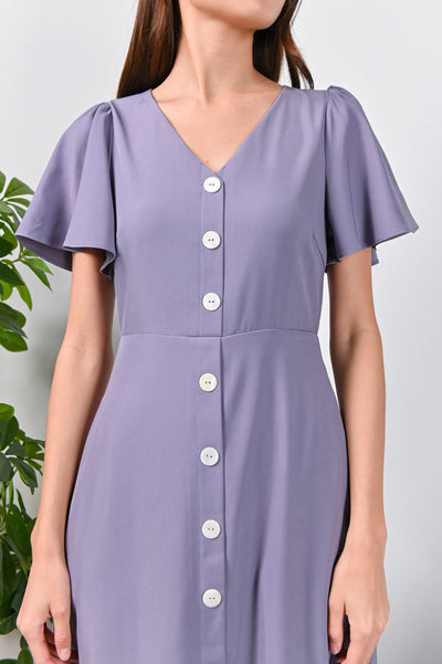 All Would Envy Dresses AMARIE SLEEVED BUTTON DRESS IN LAVENDER