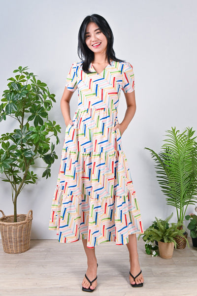 All Would Envy Dresses ARTSY STROKES SLEEVED TIERED DRESS