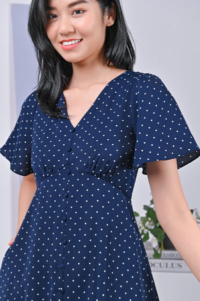 All Would Envy Dresses *BACKORDER* JOULU BUTTON DRESS IN NAVY POLKA