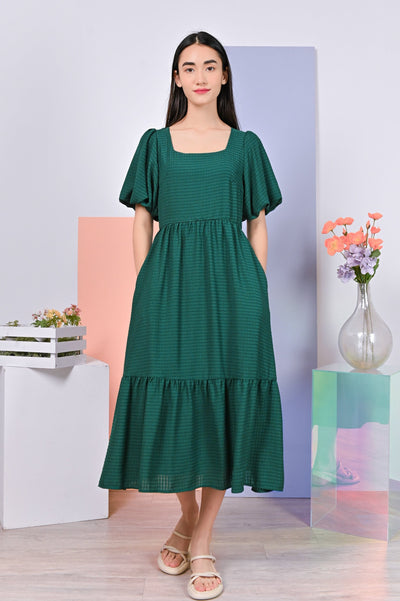 All Would Envy Dresses BLYTHE PUFF-SLEEVED DRESS IN FOREST
