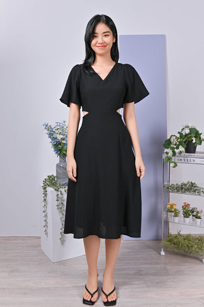 All Would Envy Dresses CHEYENNE SLEEVED CUT-OUT DRESS IN BLACK