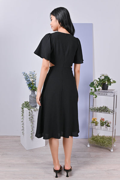 All Would Envy Dresses CHEYENNE SLEEVED CUT-OUT DRESS IN BLACK