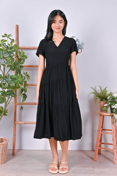 All Would Envy Dresses CHOLYN SLEEVED TIERED DRESS IN BLACK