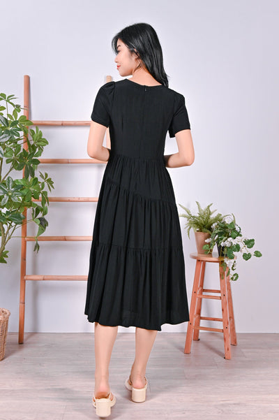 All Would Envy Dresses CHOLYN SLEEVED TIERED DRESS IN BLACK