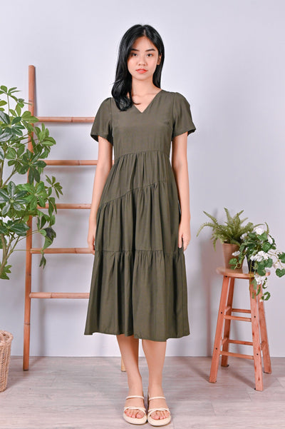 All Would Envy Dresses CHOLYN SLEEVED TIERED DRESS IN GREEN