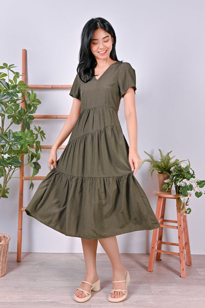 All Would Envy Dresses CHOLYN SLEEVED TIERED DRESS IN GREEN
