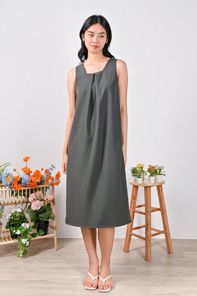 All Would Envy Dresses ELIZ BUTTON MIDI DRESS IN GREEN