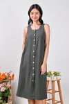 All Would Envy Dresses ELIZ BUTTON MIDI DRESS IN GREEN