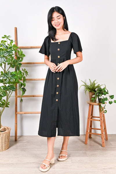 All Would Envy Dresses ESTEE SLEEVED BUTTON DRESS IN BLACK