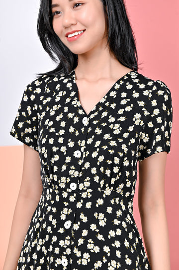 All Would Envy Dresses EUNOIA BUTTON DRESS IN BLACK FLORAL