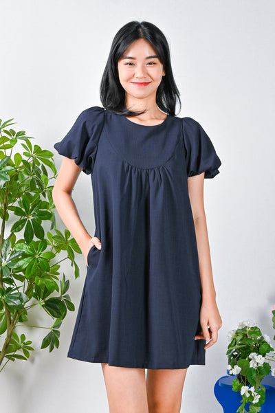 All Would Envy Dresses FAWN PUFF-SLEEVE DRESS IN NAVY
