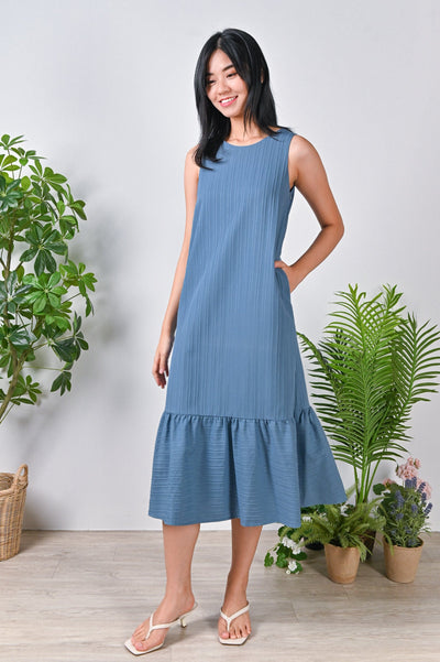 All Would Envy Dresses HILLA EMBOSSED DROP-WAIST DRESS IN BLUE