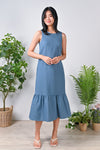 All Would Envy Dresses HILLA EMBOSSED DROP-WAIST DRESS IN BLUE