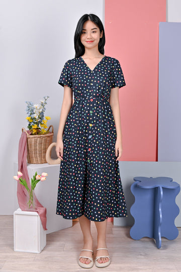 All Would Envy Dresses ILARIA SLEEVED DRESS IN RAINBOW POLKA