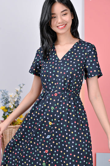 All Would Envy Dresses ILARIA SLEEVED DRESS IN RAINBOW POLKA