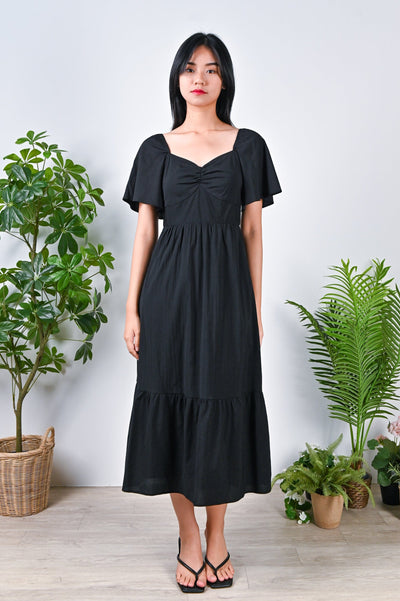 All Would Envy Dresses ISABELLE SWEETHEART MIDI DRESS IN BLACK