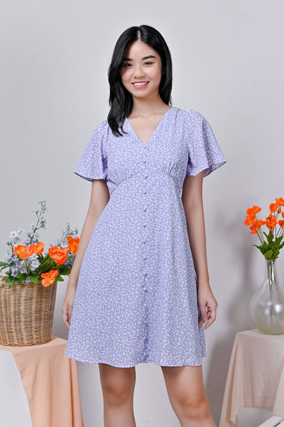 All Would Envy Dresses JOULU FLORAL BUTTON DRESS IN LILAC