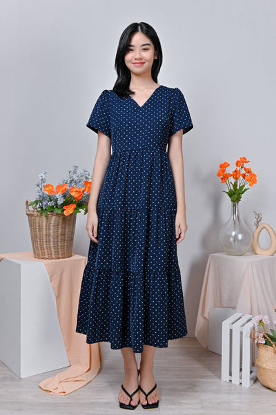 All Would Envy Dresses MARGARET TIERED DRESS IN NAVY POLKA