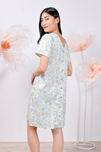 All Would Envy Dresses NOEMI FLORAL BUTTON DRESS IN BLUE