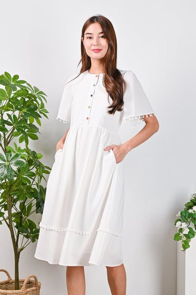 All Would Envy Dresses PAMINA POM-POM DRESS IN WHITE