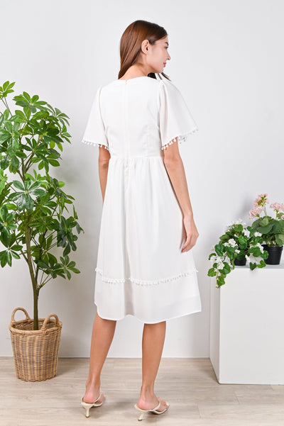 All Would Envy Dresses PAMINA POM-POM DRESS IN WHITE