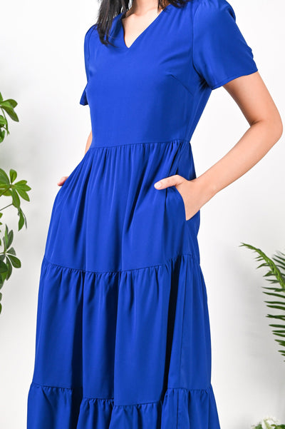 All Would Envy Dresses SENJA SLEEVED TIERED DRESS IN BLUE