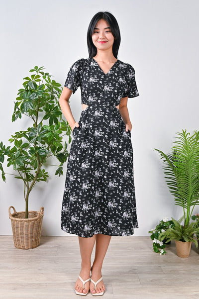 All Would Envy Dresses SHEMONA CUT-OUT DRESS IN BLACK FLORAL
