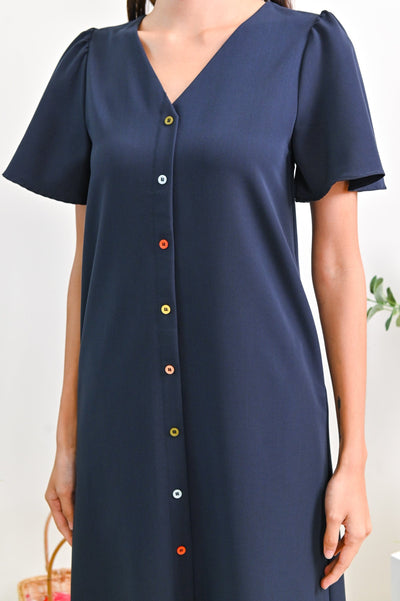 All Would Envy Dresses SORAYA SLEEVED BUTTON DRESS IN NAVY