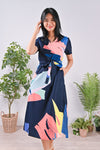 All Would Envy Dresses TROPICAL MADNESS SLEEVED MIDI IN NAVY