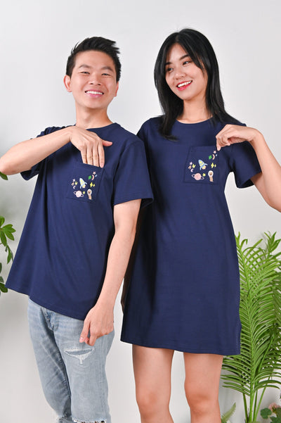 All Would Envy Dresses UNIVERSE EMBROIDERY TEE DRESS IN NAVY