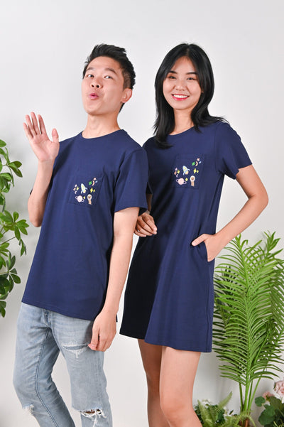 All Would Envy Dresses UNIVERSE EMBROIDERY TEE DRESS IN NAVY