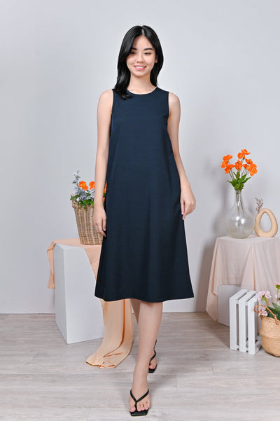 All Would Envy Dresses ZINNIA PLEAT-BACK DRESS IN NAVY