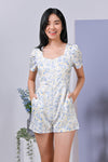 All Would Envy One Piece CASSIE EMBOSSED FLORAL ROMPER IN BLUE