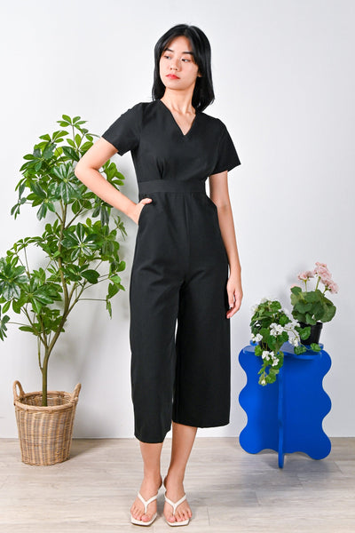 All Would Envy One Piece COSETTA SLEEVED JUMPSUIT IN BLACK