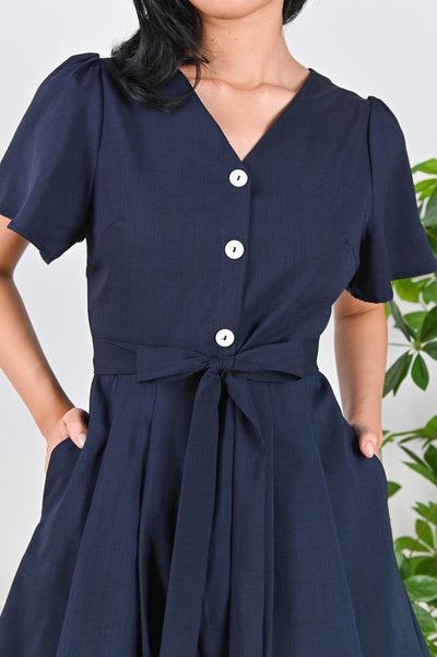 All Would Envy One Piece OMENA NAVY SLEEVED BUTTON ROMPER