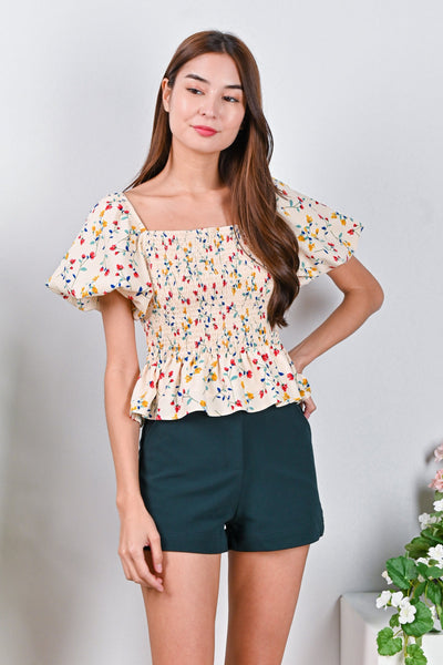 All Would Envy Tops ALOYSIA FLORAL SMOCKED TOP IN CREAM