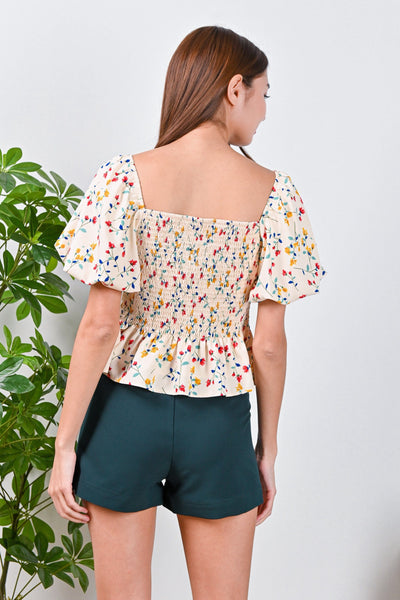 All Would Envy Tops ALOYSIA FLORAL SMOCKED TOP IN CREAM