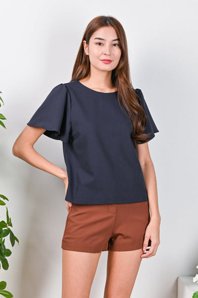 All Would Envy Tops ALYSON SLEEVED BUTTON TOP IN NAVY