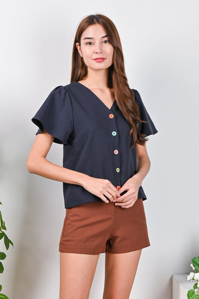 All Would Envy Tops ALYSON SLEEVED BUTTON TOP IN NAVY