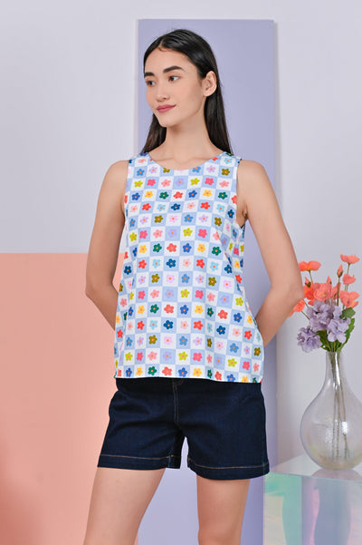 All Would Envy Tops GOOD GRID BLUE TWO-WAY TOP