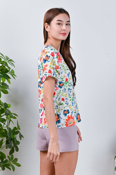 All Would Envy Tops ROBUST FLORAL BUTTON SLEEVED TOP
