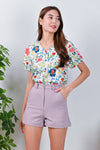 All Would Envy Tops ROBUST FLORAL BUTTON SLEEVED TOP