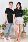 All Would Envy Tops UNIVERSE EMBROIDERY POCKET UNISEX TEE IN BLACK