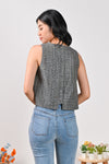 All Would Envy Tops ZELMIRA BUTTON TWEED TOP IN BLACK