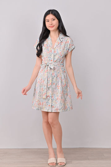 AWE Dresses ANNIKA FLORAL EYELET SHIRT-DRESS IN COLOURFUL