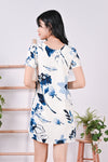 AWE Dresses BLUE WATERCOLOUR FLORAL SLEEVED SHIFT DRESS