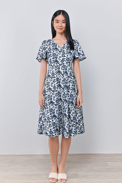 AWE Dresses CAMY NAVY SLEEVED BUTTON DRESS