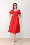 AWE Dresses CONNIE PUFF-SLEEVES DRESS IN RED POLKA